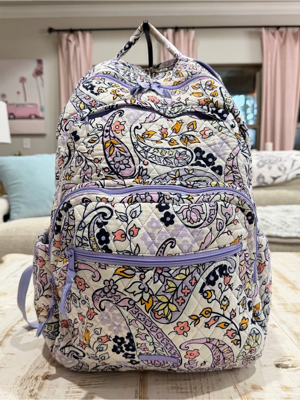 Vera Bradley Maddalena Paisley Essential Large Backpack Retired Laptop Lavender